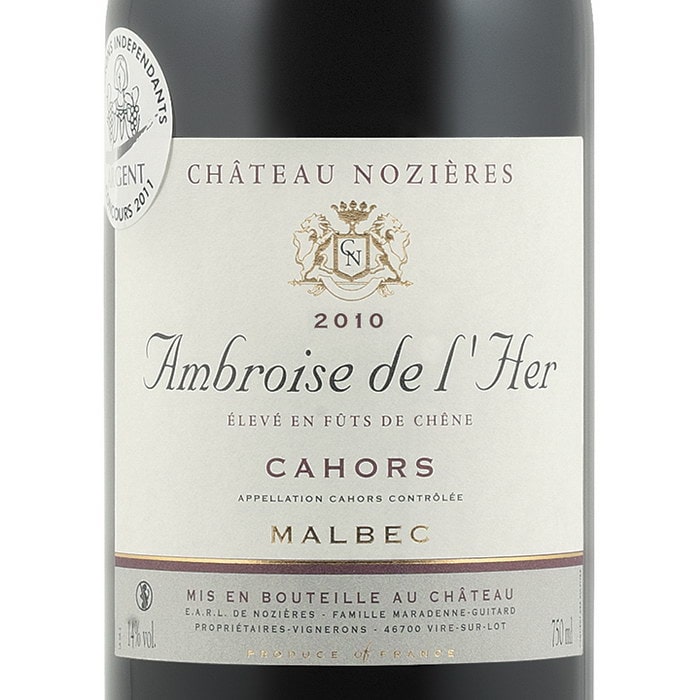 Этикетка вина Cahors из сорта мальбек