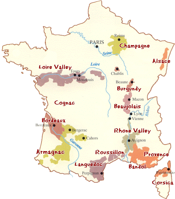 Карта винных регионов Франции